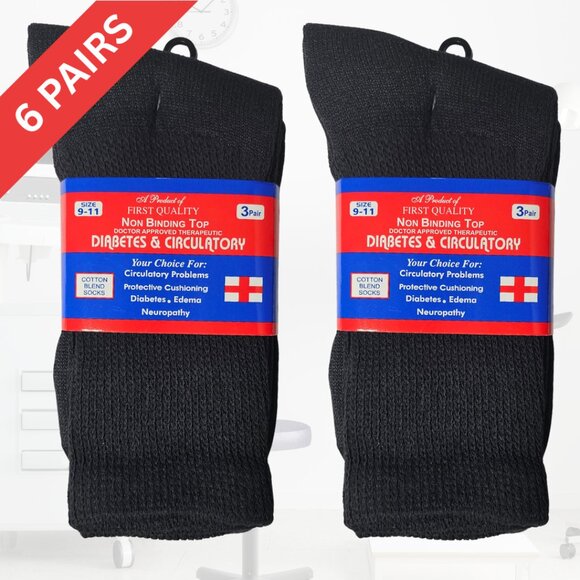 Black Crew Diabetes Diabetic Socks Neuropathy Edema Cotton Size 9-11 New - Picture 3 of 6